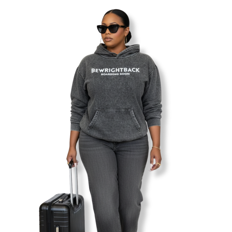 BeWrightBack Luxe Travel Hoodie – “Boarding Soon” Edition