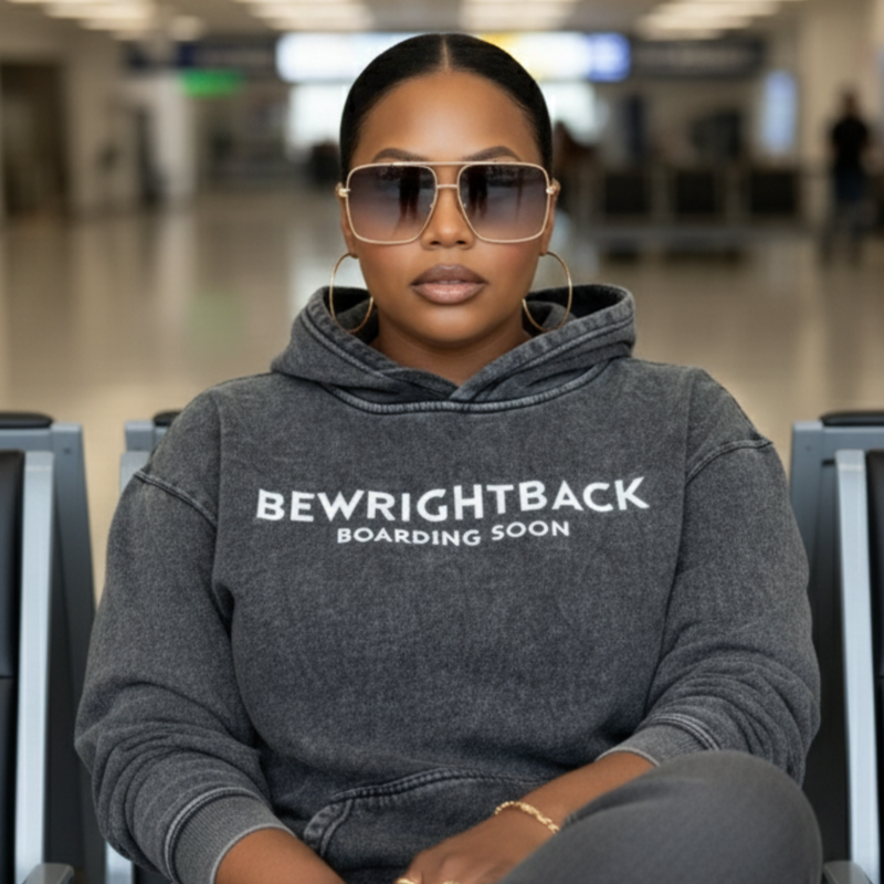 BeWrightBack Luxe Travel Hoodie – “Boarding Soon” Edition